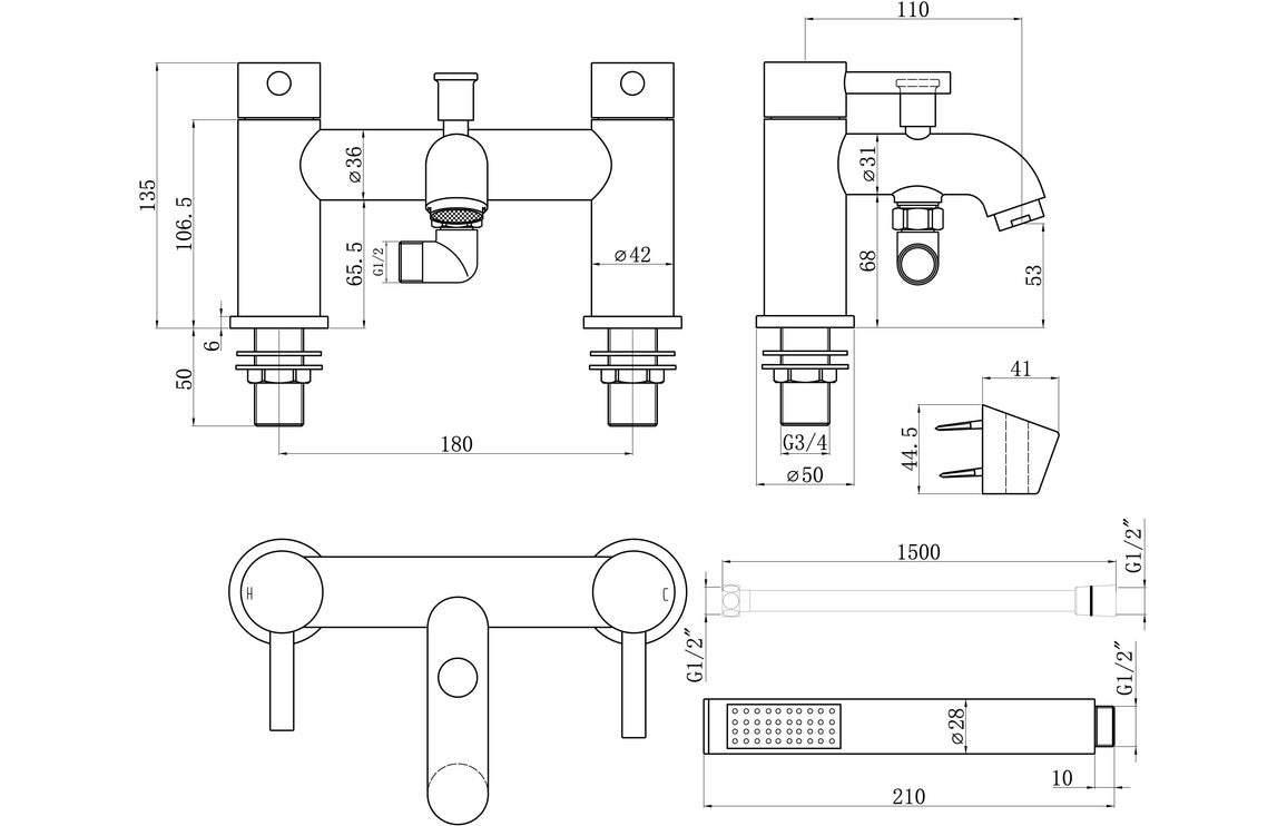 Montel Brushed Brass Bath Filler Tap with Shower Mixer Kit - bathandtile