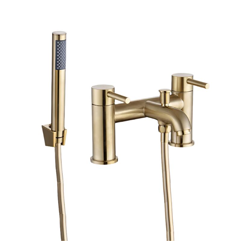 Montel Brushed Brass Bath Filler Tap with Shower Mixer Kit - bathandtile