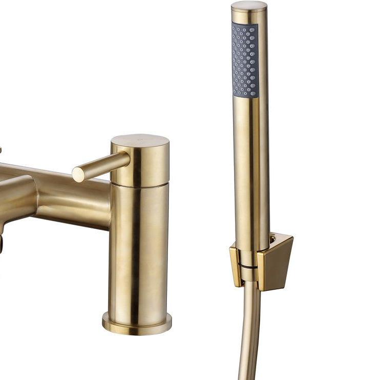 Montel Brushed Brass Bath Filler Tap with Shower Mixer Kit - bathandtile