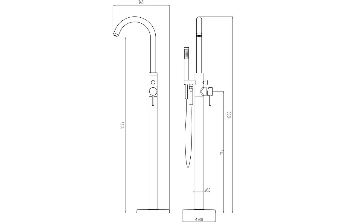 Montel Brushed Brass Freestanding Bath Filler Tap with Shower Mixer - bathandtile