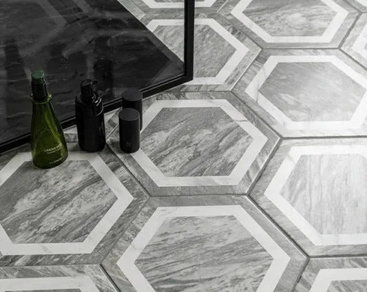 activ bardiglio deco hexagon tiles 330x285mm, Floor Tiles, Patterned Tiles, Porcelain Tiles, Wall Tiles, Grey Tiles, 1