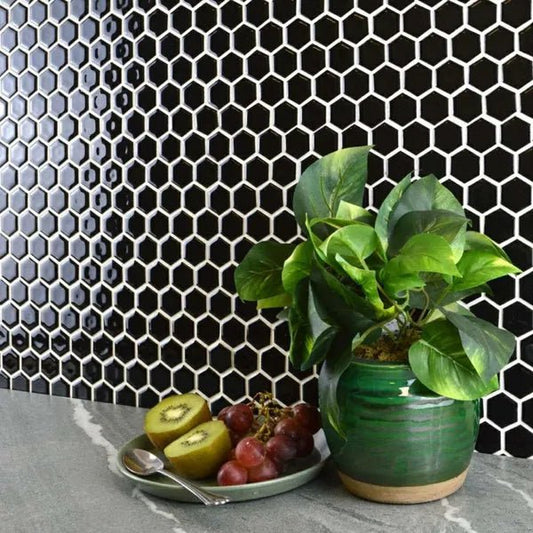 Pixel Black Hexagon Gloss 260x300 (Price Per sheet) Tiles - bathandtile