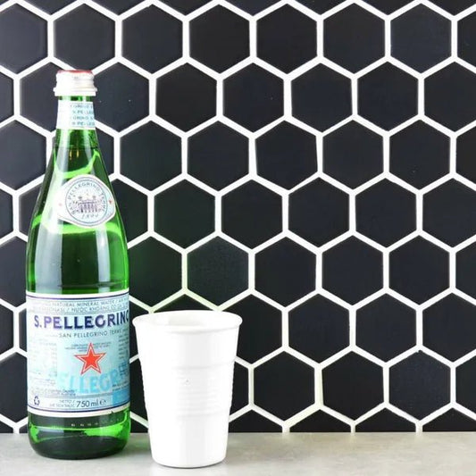 pixel black hexagon matt 325x282 price per sheet tiles, Floor Tiles, Mosaic  Tiles, Porcelain Tiles, Wall Tiles, Black Tiles, 1