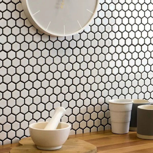 pixel white hexagon gloss 260x300 price per sheet tiles, Floor Tiles, Mosaic  Tiles, Porcelain Tiles, Wall Tiles, White Tiles, 1