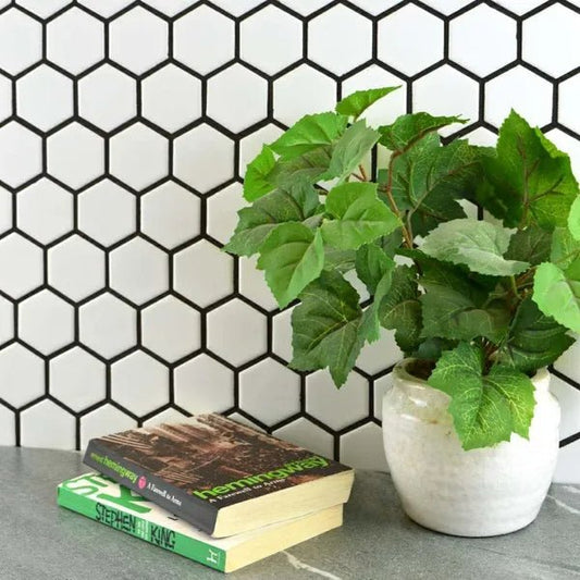 pixel white hexagon gloss 300x300 price per sheet tiles, Floor Tiles, Mosaic  Tiles, Porcelain Tiles, Wall Tiles, White Tiles, 1