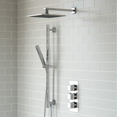 Raul Square Shower Pack Two Outlet, Riser & Overhead Kit