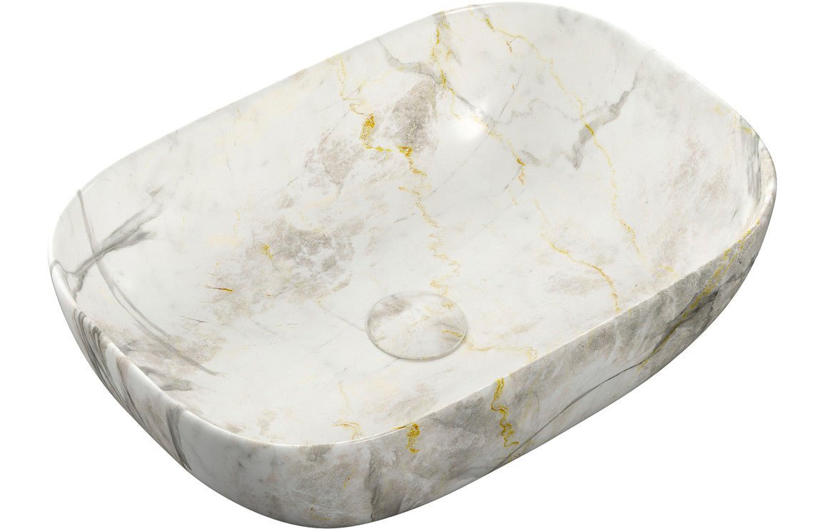 Rome White Marble Effect Ceramic Washbowl 460x330mm - bathandtile