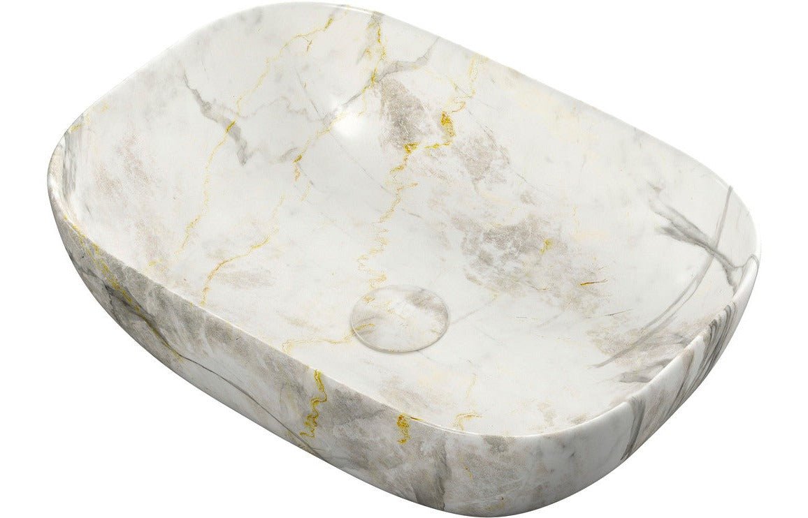 Rome White Marble Effect Ceramic Washbowl 460x330mm - bathandtile