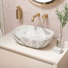 Rome White Marble Effect Ceramic Washbowl 460x330mm