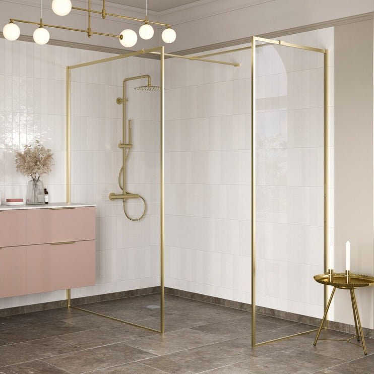 Rosa 800mm Brushed Brass Wetroom Panel & 800mm Side Panel - bathandtile