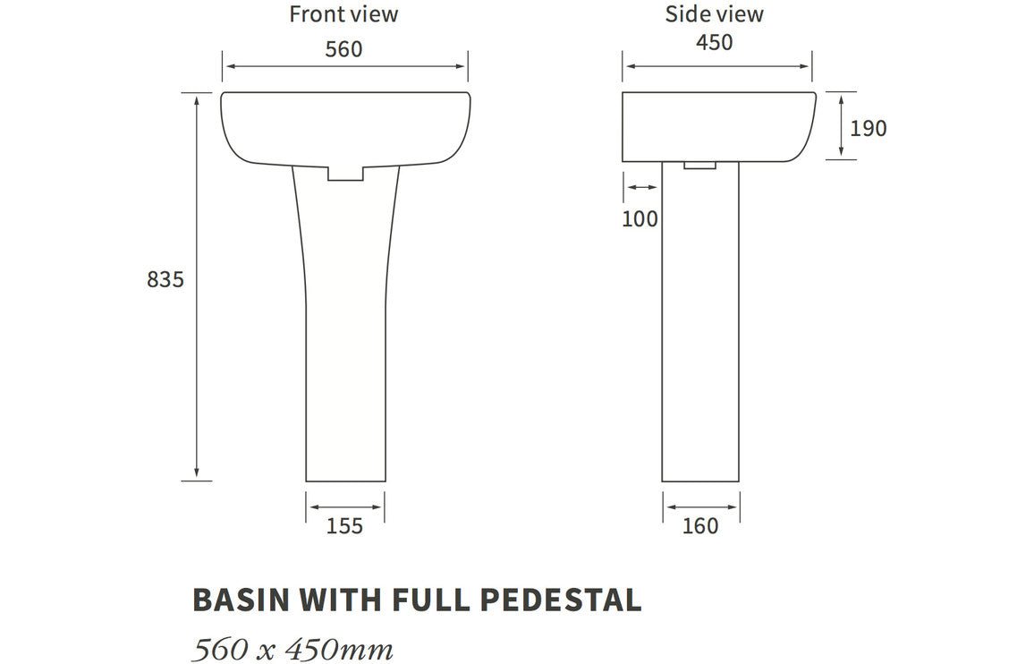 Rosa Basin & Full Pedestal 560x450mm - bathandtile
