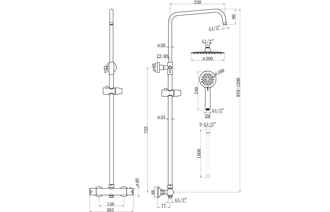Round Cool Touch Thermostatic Bar Mixer & Riser Kit - Matt Black - bathandtile