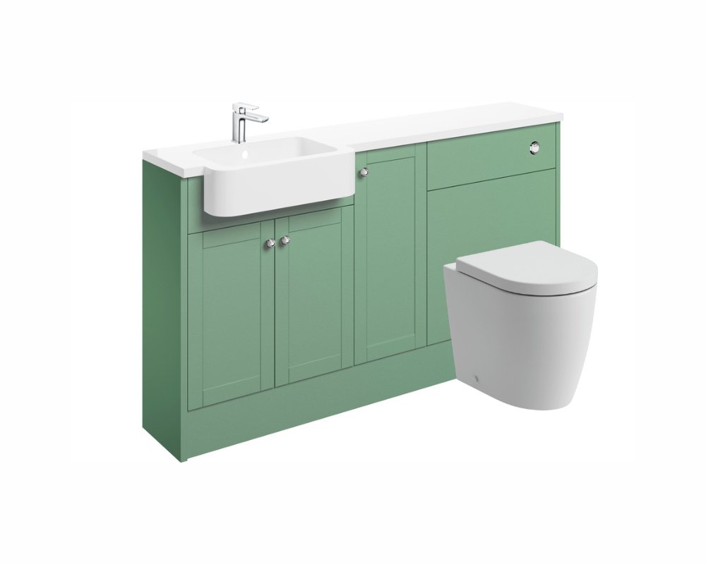 Sabrina 1542mm Basin WC & 1 Door Unit Pack (LH) - Matt Sage Green - bathandtile