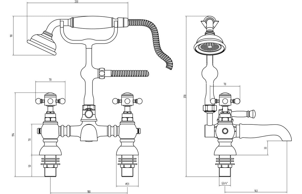 Sabrina Bath Shower Mixer Tap with Shower Kit - bathandtile