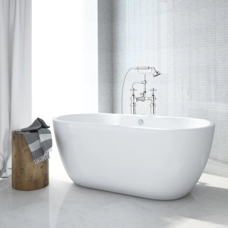 Sabrina Floor Standing Bath Shower Mixer Tap with Shower Kit - bathandtile