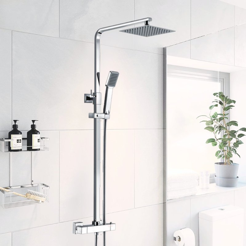 Sergio Thermostatic Bar Mixer Shower with Riser & Overhead Kt - bathandtile