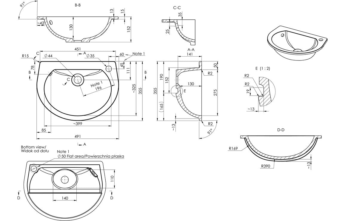 Space Saver Semi Recessed Basin 490x355mm - bathandtile