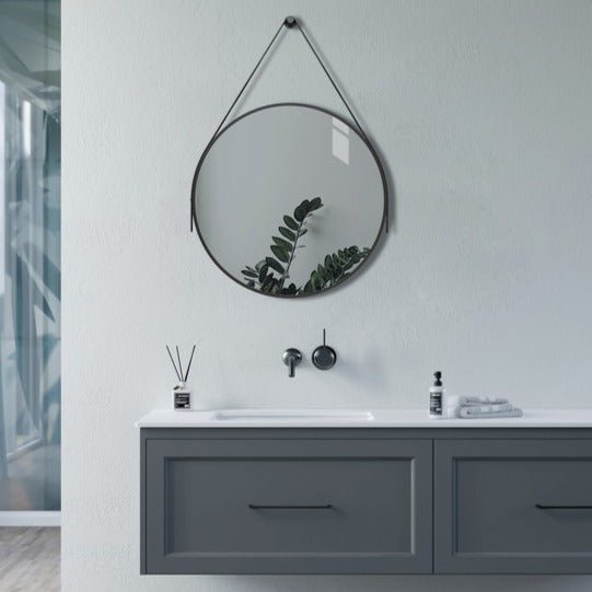 Tia 600mm Round Mirror - Matt Black - bathandtile