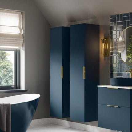 Valente 350mm Wall Hung 1 Door Tall Unit - Matt Deep Blue - bathandtile