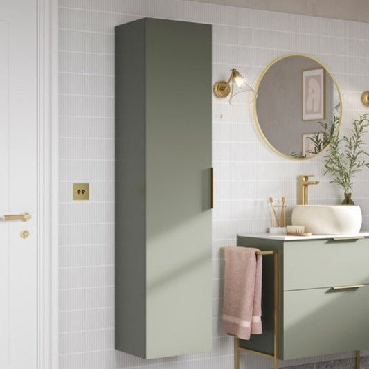 Valente 350mm Wall Hung 1 Door Tall Unit - Matt Olive Green - bathandtile