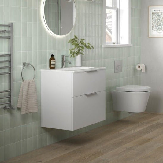 valente 610mm wall hung 2 drawer basin unit basin matt white, Alessio, Wall Hung Vanity Unit, 1