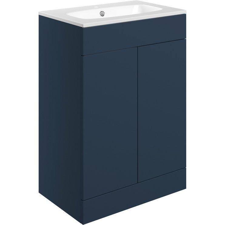 Valente 615mm Floor Standing 2 Door Basin Unit & Basin - Matt Deep Blue - bathandtile