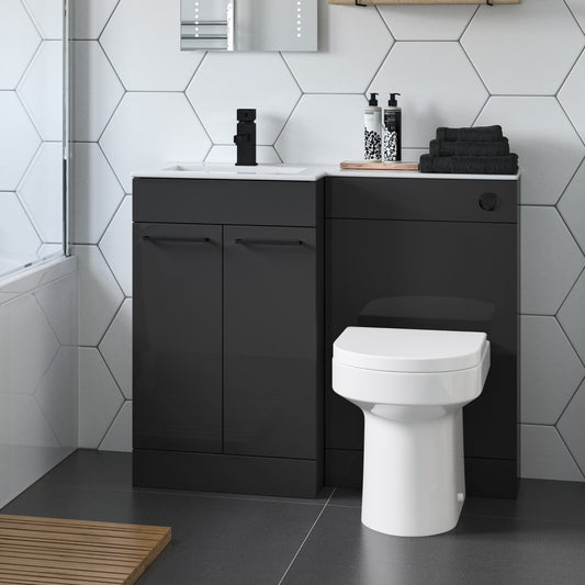 valeria 1100mm combination toilet basin unit lh anthracite gloss black handles, Alessio, Bathroom Cabinet, 1