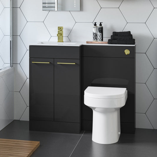 valeria 1100mm combination toilet basin unit lh anthracite gloss brass handles, Alessio, Bathroom Cabinet, 1