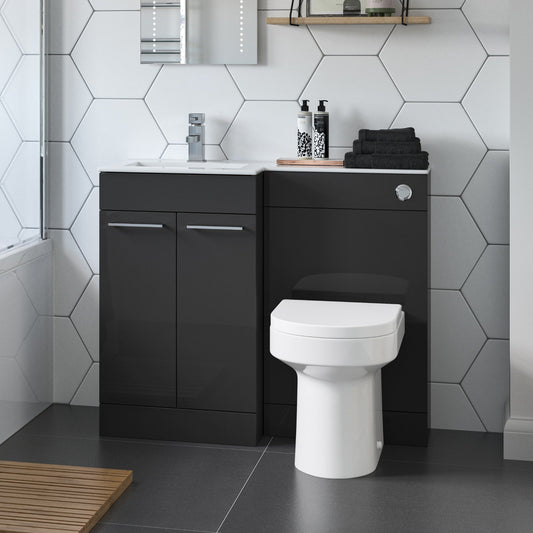 valeria 1100mm combination toilet basin unit lh anthracite gloss 1, Alessio, Bathroom Cabinet, 1