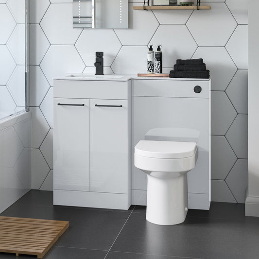 valeria 1100mm combination toilet basin unit lh white gloss black handles, Alessio, Bathroom Cabinet, 1