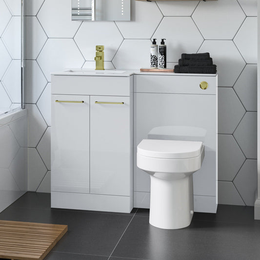 valeria 1100mm combination toilet basin unit lh white gloss brass handles, Alessio, Bathroom Cabinet, 1