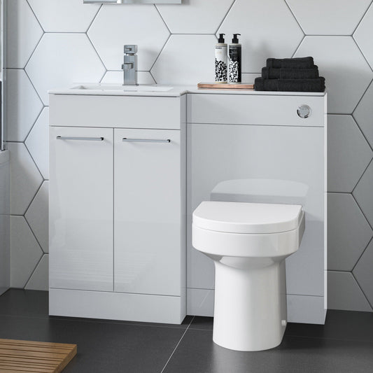 valeria 1100mm combination toilet basin unit lh white gloss chrome handles, Alessio, Bathroom Cabinet, 1
