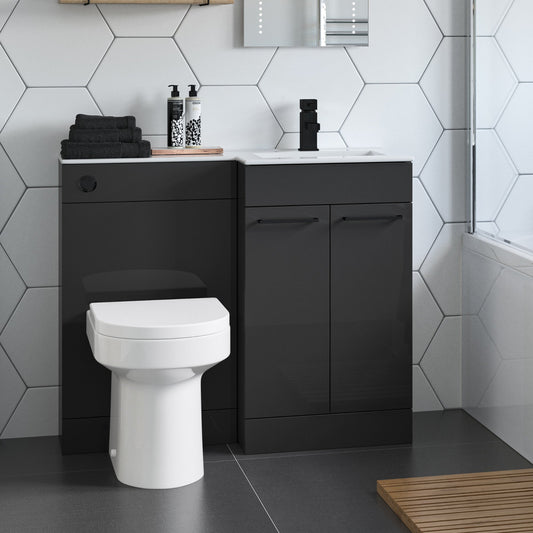 valeria 1100mm combination toilet basin unit rh anthracite gloss black handles, Alessio, Bathroom Cabinet, 1
