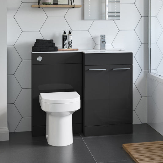 valeria 1100mm combination toilet basin unit rh anthracite gloss chrome handles, Alessio, Bathroom Cabinet, 1