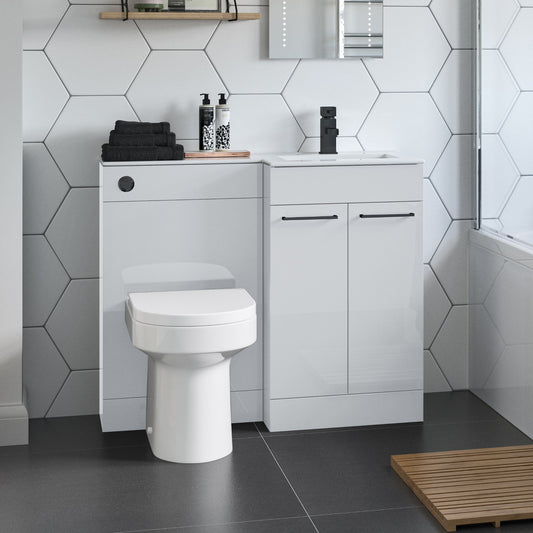 valeria 1100mm combination toilet basin unit rh white gloss black handles, Alessio, Bathroom Cabinet, 1