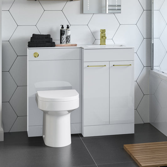 valeria 1100mm combination toilet basin unit rh white gloss brass handles, Alessio, Bathroom Cabinet, 1