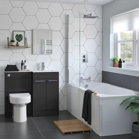 Valeria Complete Bathroom Suite 1700mm Bath - Right Hand Unit Anthracite - bathandtile