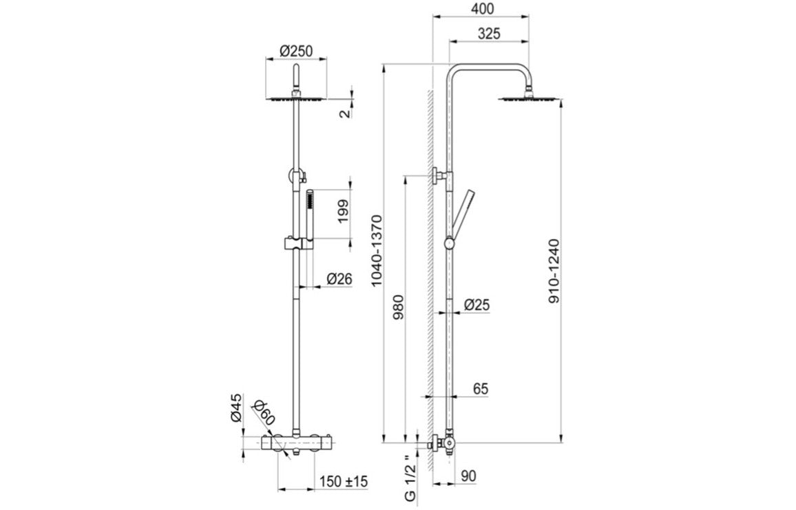 Vema Thermostatic Shower Column w/Fixed Head & Riser - St/Steel - bathandtile
