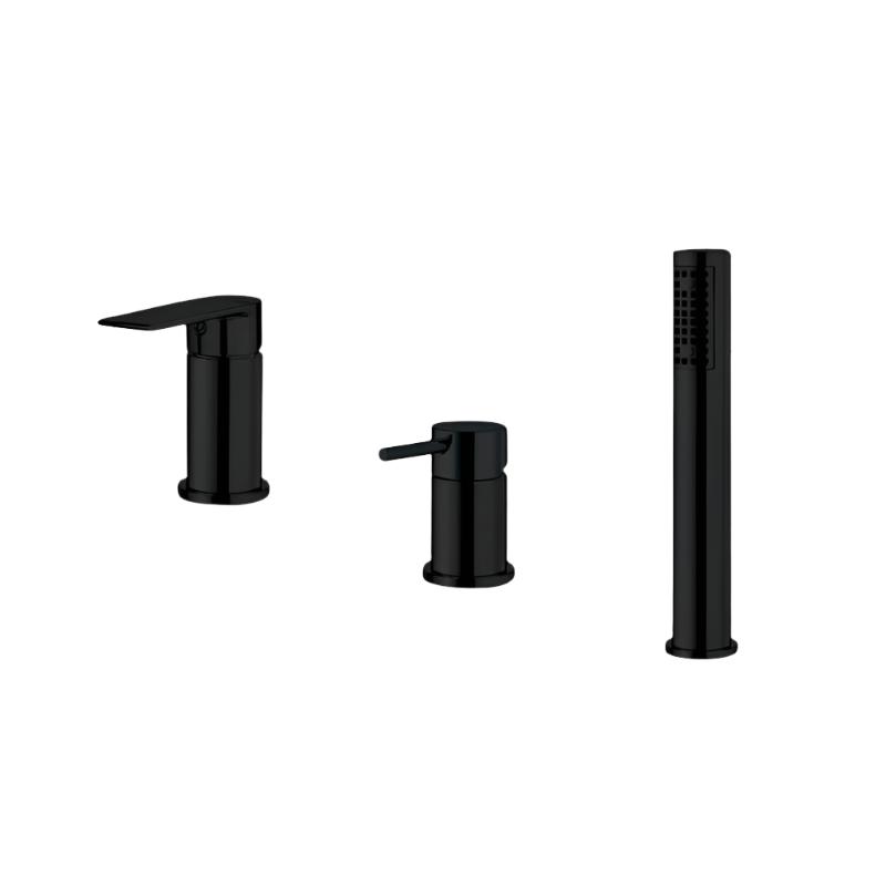 Vema Timea Matt Black 3-Hole Bath Shower Mixer Tap - bathandtile