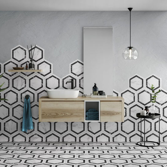venato hex dark grey tiles 330x285mm, Floor Tiles, Patterned Tiles, Porcelain Tiles, Wall Tiles, Grey Tiles, 1