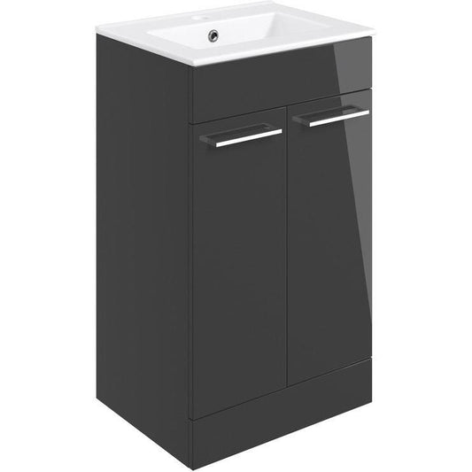 Vito 510mm Floor Standing 2 Door Basin Unit & Basin - Anthracite Gloss - bathandtile