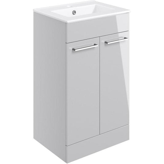 Vito 510mm Floor Standing 2 Door Basin Unit & Basin - Grey Gloss - bathandtile