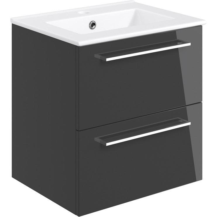 Vito 510mm Wall Hung 2 Drawer Basin Unit & Basin - Anthracite Gloss - bathandtile