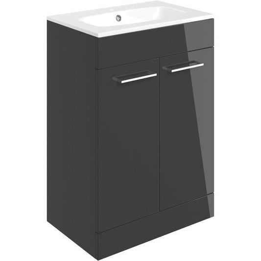 Vito 610mm Floor Standing 2 Door Basin Unit & Basin - Anthracite Gloss - bathandtile