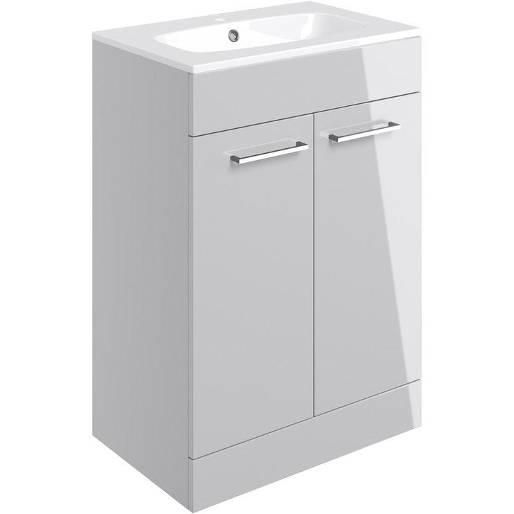 Vito 610mm Floor Standing 2 Door Basin Unit & Basin - Grey Gloss - bathandtile