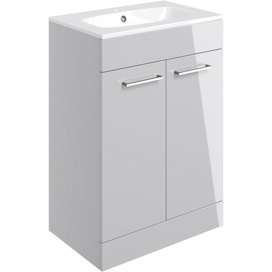 Vito 610mm Floor Standing 2 Door Basin Unit & Basin - Grey Gloss - bathandtile