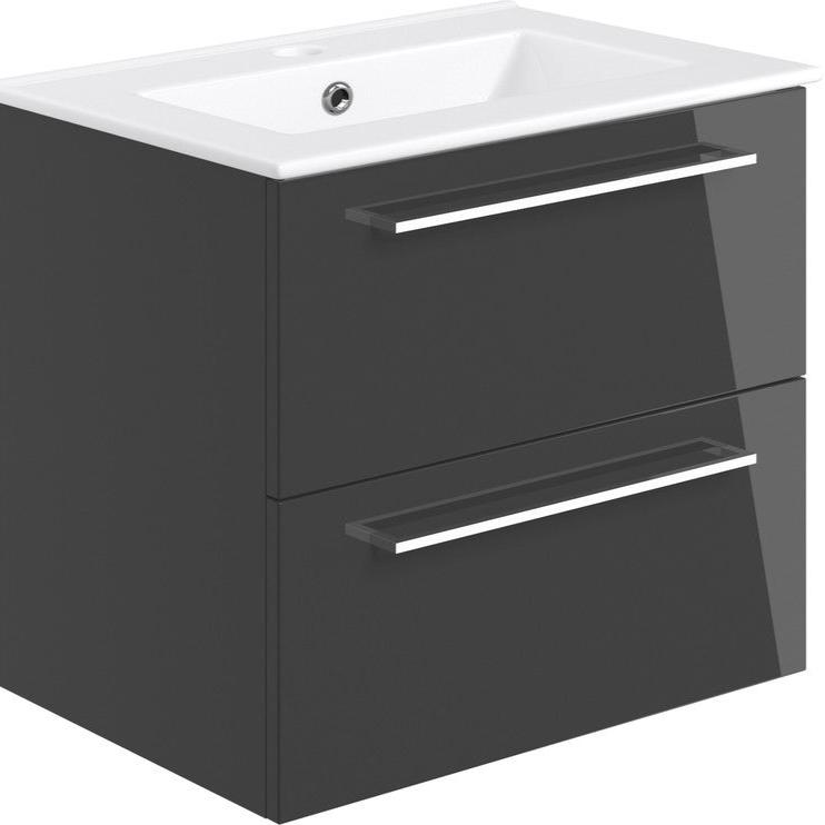 Vito 610mm Wall Hung 2 Drawer Basin Unit & Basin - Anthracite Gloss - bathandtile