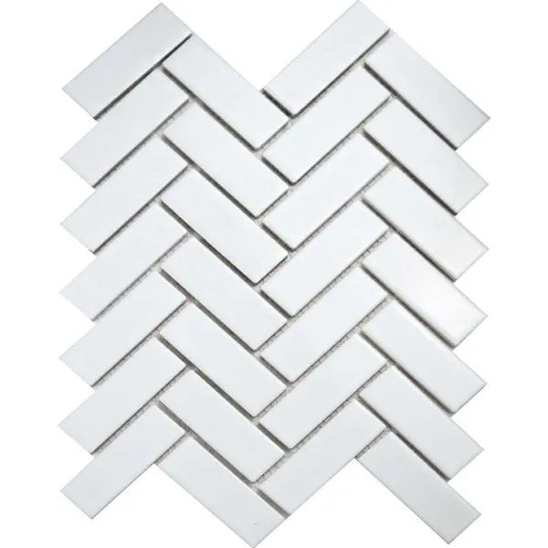 Pixel White Herringbone Gloss 316x277 (Price Per sheet) Tiles