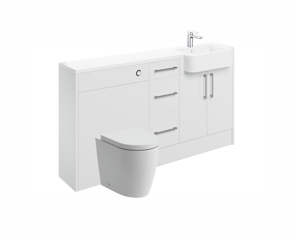 Zaira 1542mm Basin WC & 3 Drawer Unit Pack (RH) - White Gloss - bathandtile