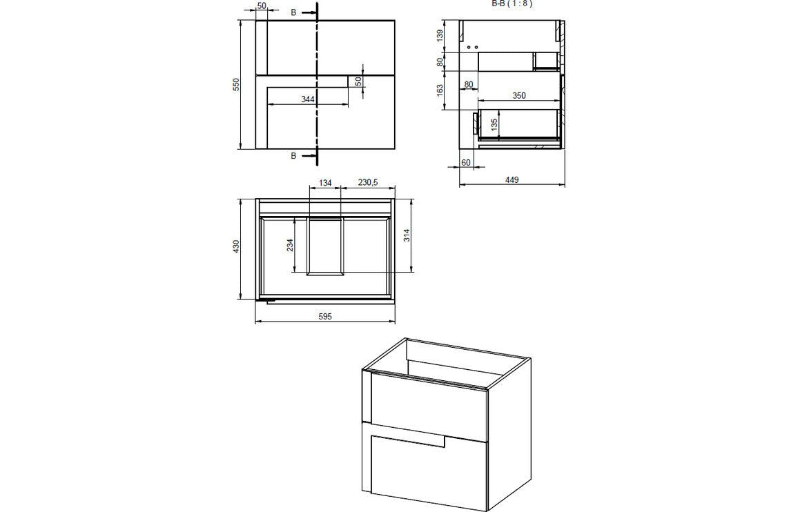 Zane 615mm Wall Hung Basin Unit & White Basin - Matt Black & Glass - bathandtile